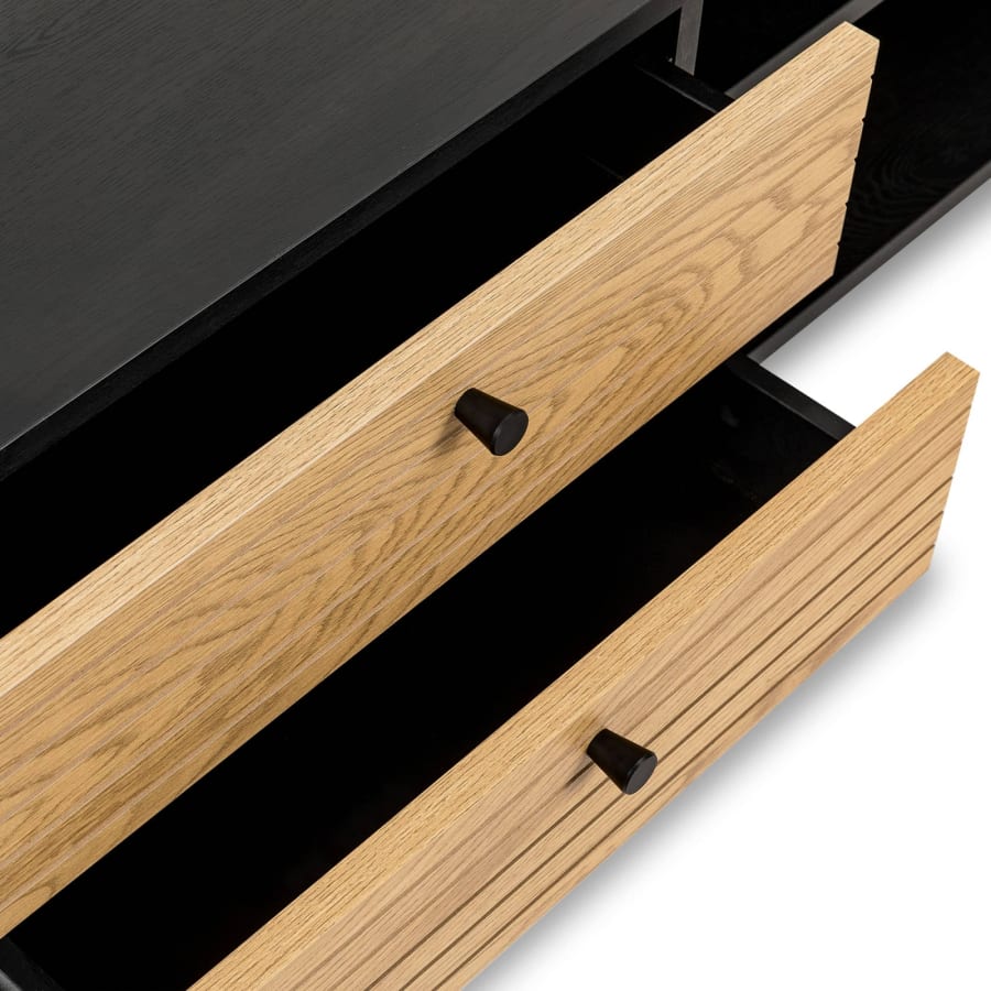 Meuble TV avec 2 tiroirs et 1 porte  en bois et métal noir