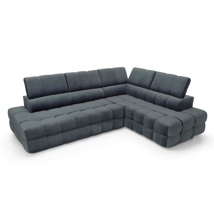 Canap&eacute; d&rsquo;angle convertible matelass&eacute; avec coffre en velours gris - Angle droit