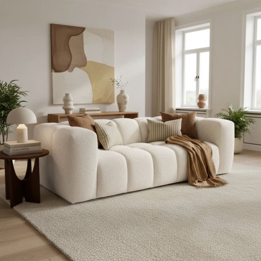 Canap&eacute; 3 places tissu bouclette beige