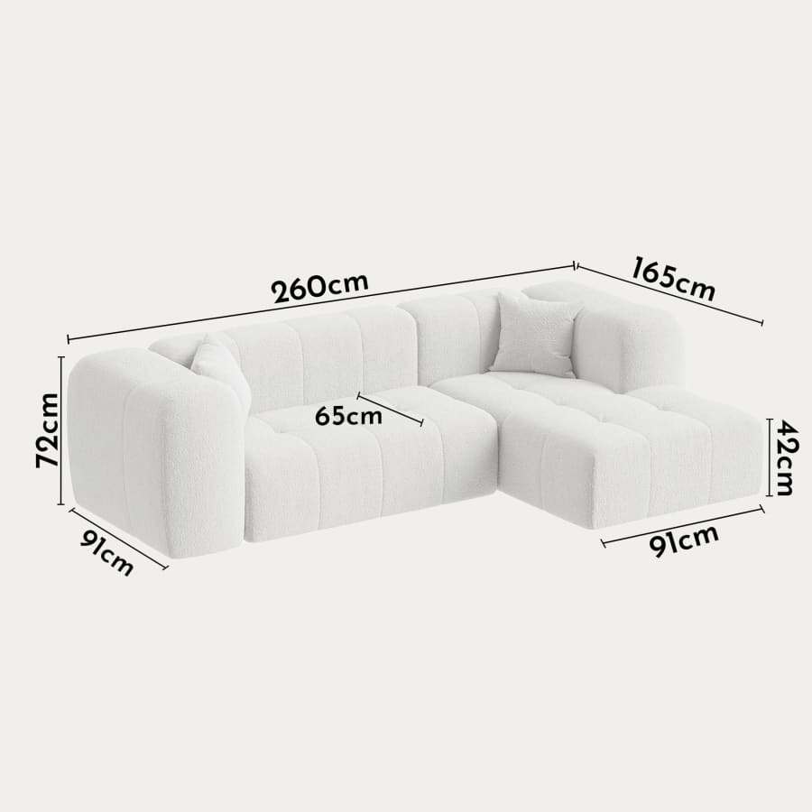 Canapé d'angle tissu bouclette blanc écru - Angle droit