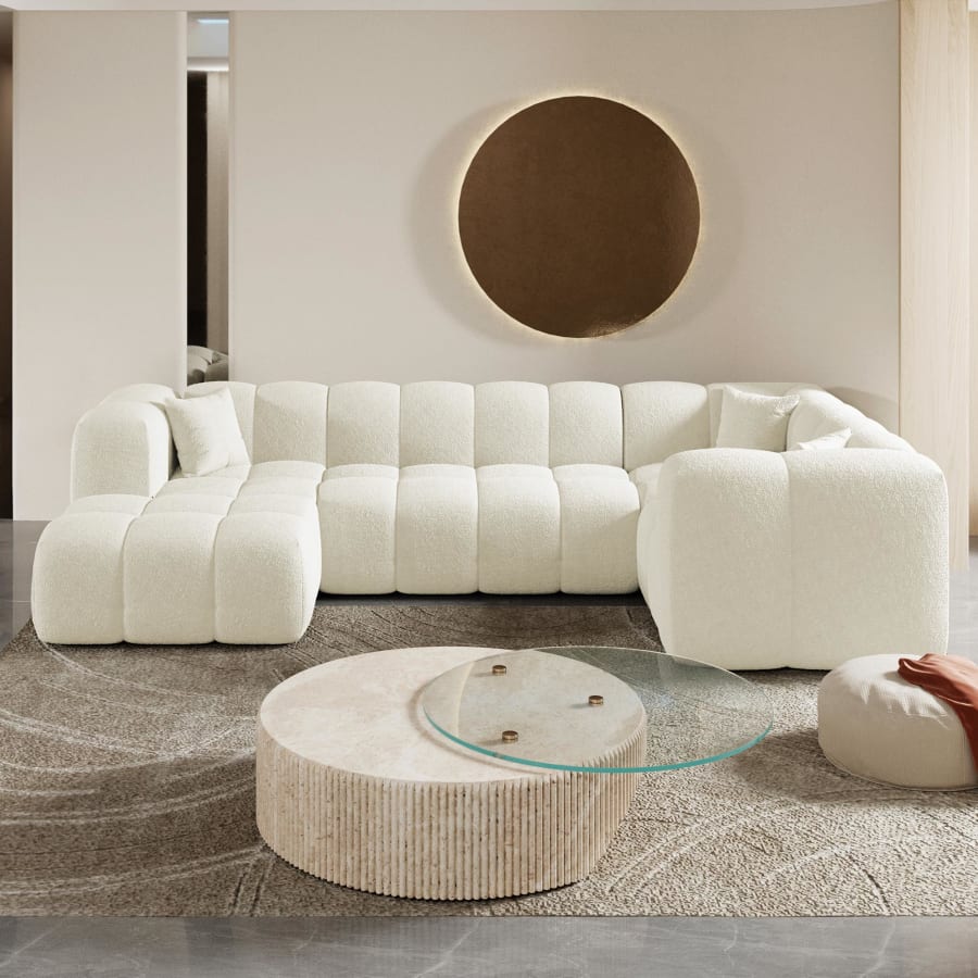 Canapé panoramique tissu bouclette beige - Angle gauche