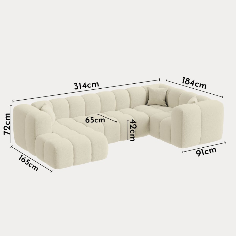 Canapé panoramique tissu bouclette beige - Angle gauche