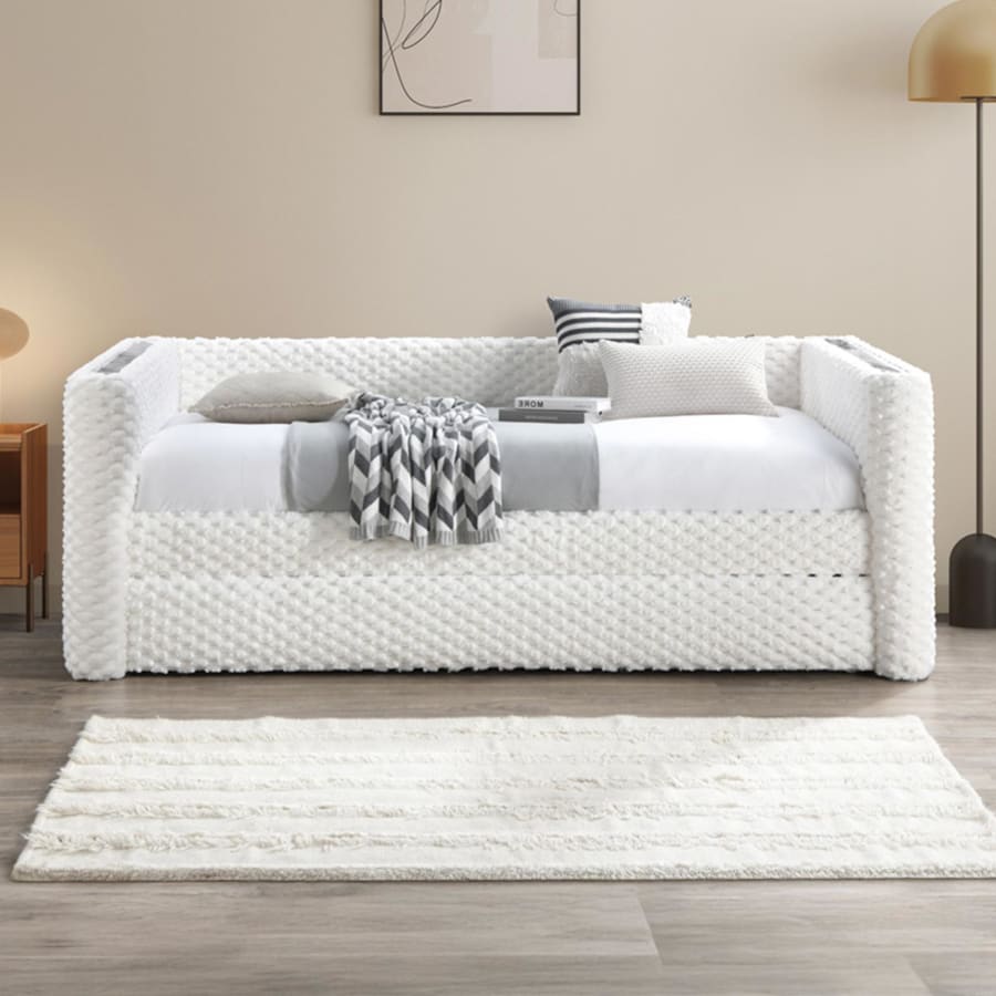 Lit gigogne tissu blanc 90x190 cm