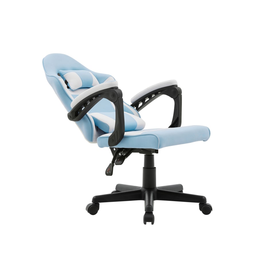 Fauteuil de bureau enfant en tissu blanc et bleu