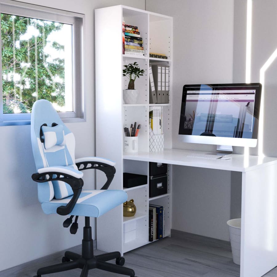 Fauteuil de bureau enfant en tissu blanc et bleu