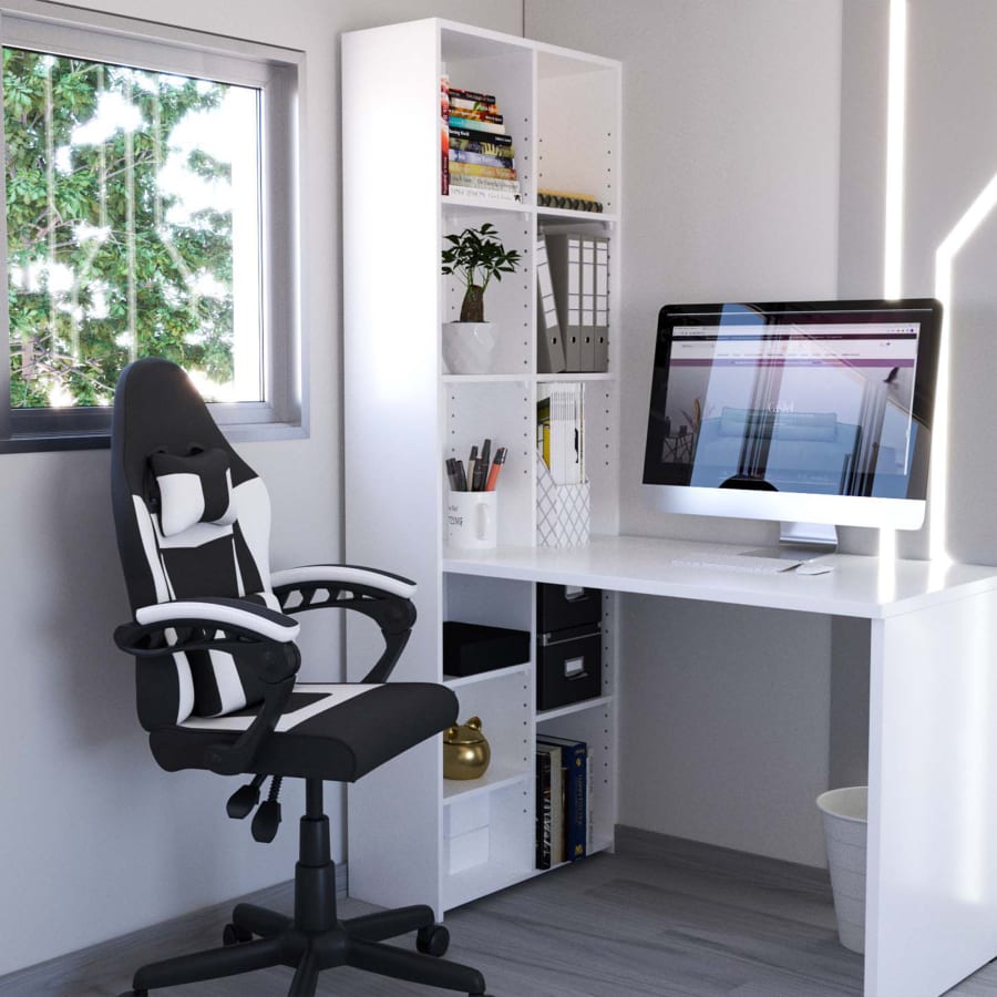 Fauteuil de bureau enfant en tissu noir et blanc