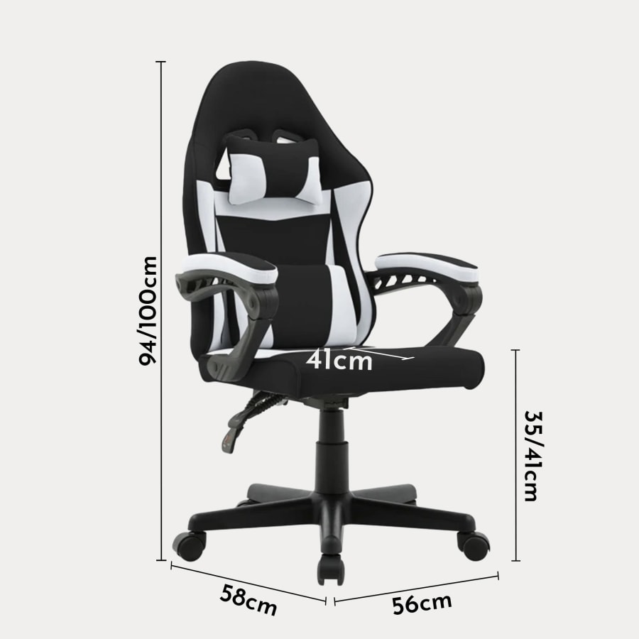 Fauteuil de bureau enfant en tissu noir et blanc