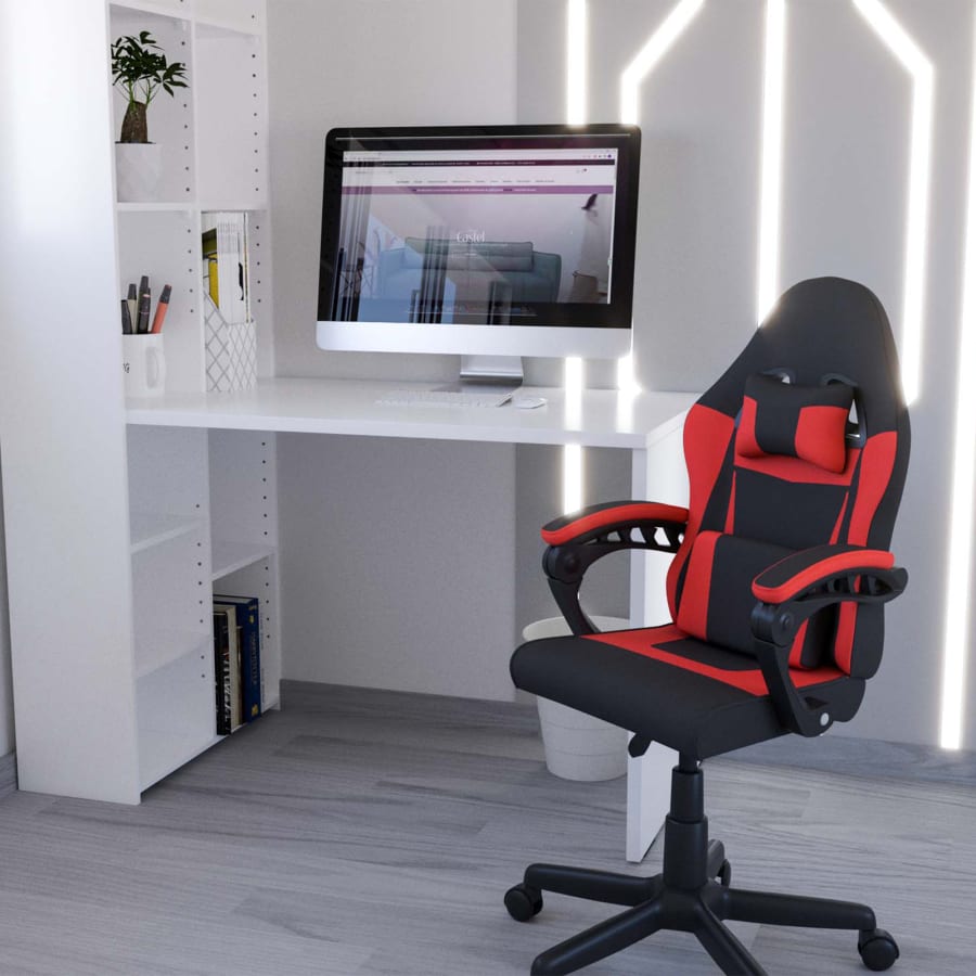 Fauteuil de bureau enfant en tissu noir et rouge