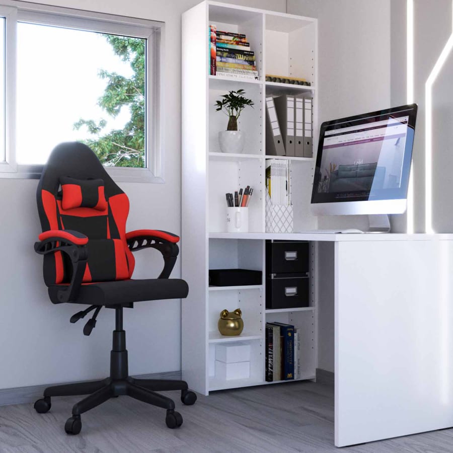 Fauteuil de bureau enfant en tissu noir et rouge