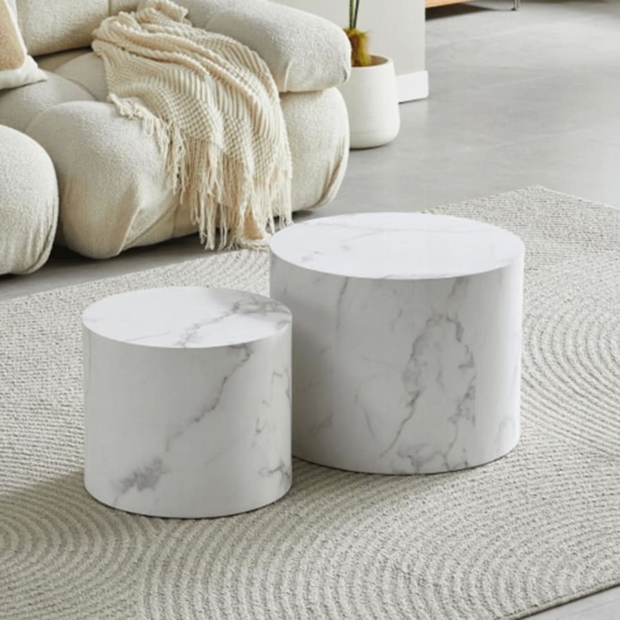 Lot de 2 tables basses couleur marbre blanc