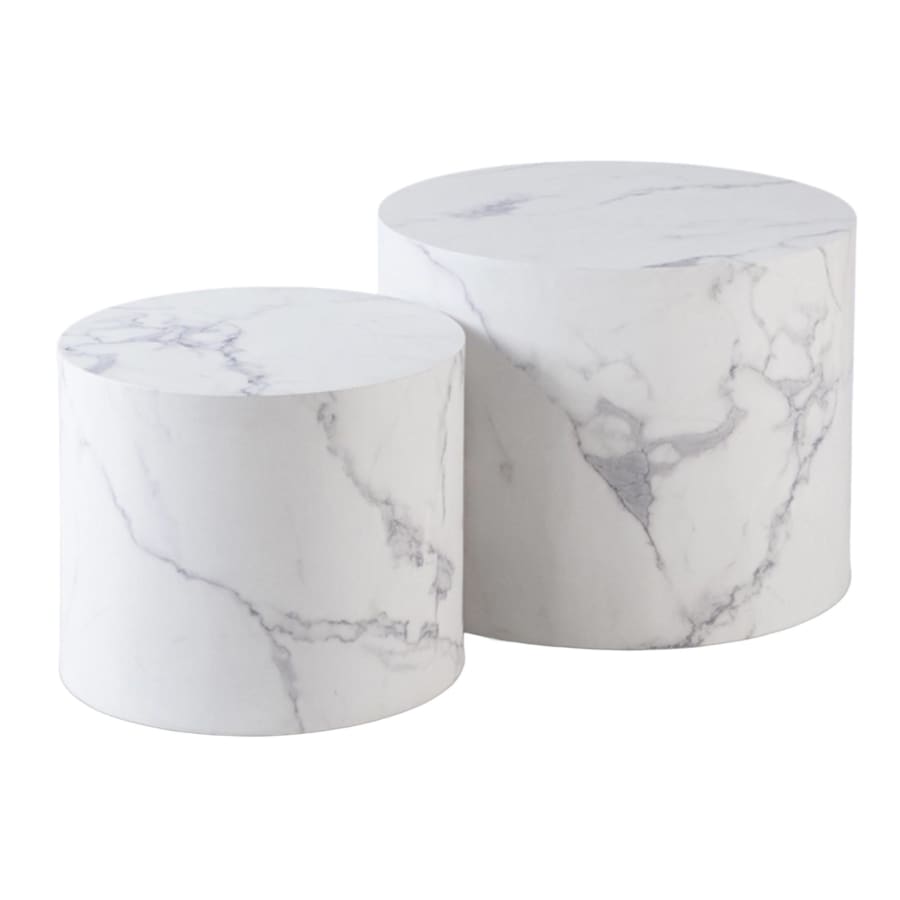 Lot de 2 tables basses couleur marbre blanc