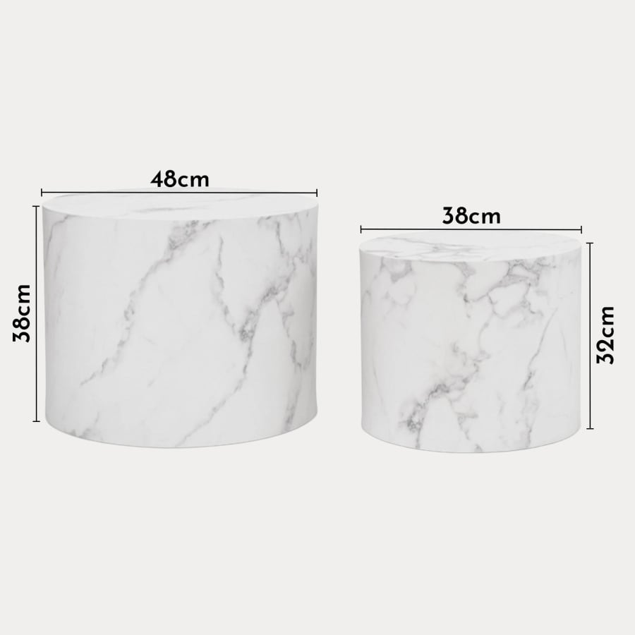 Lot de 2 tables basses couleur marbre blanc