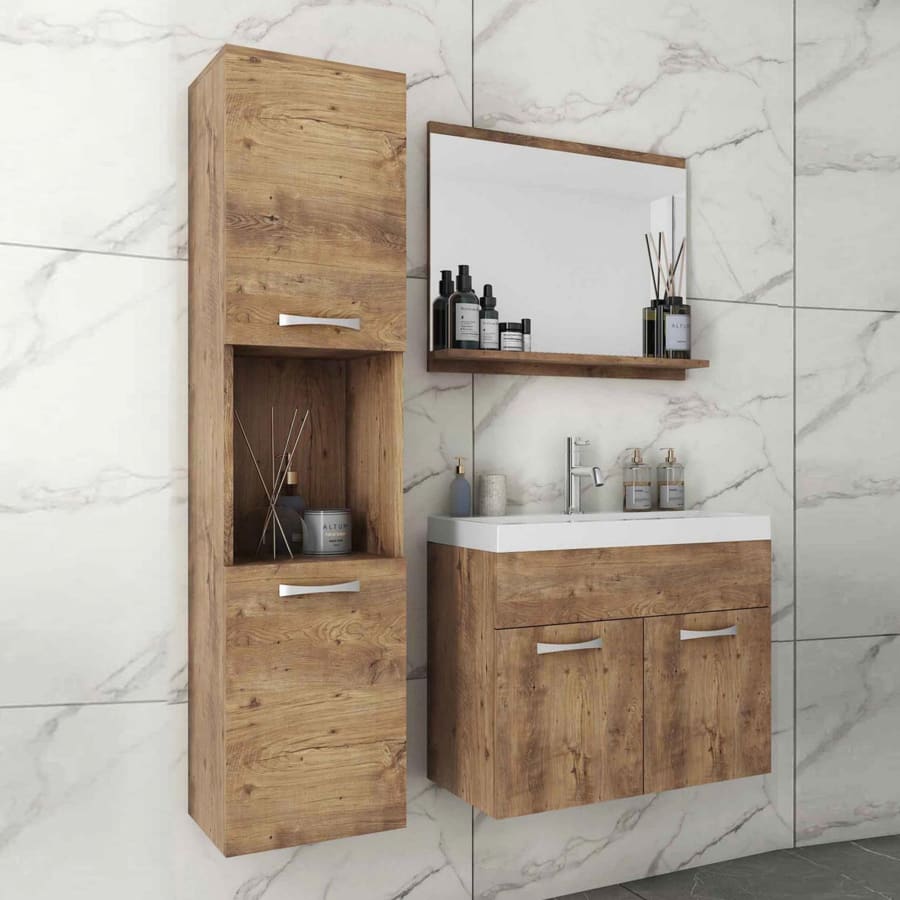 Ensemble meubles salle de bain suspendu - Bois clair