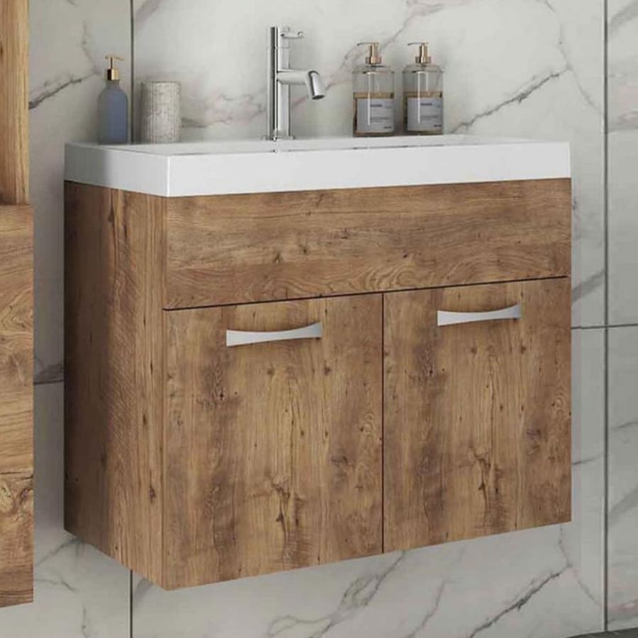 Ensemble meubles salle de bain suspendu - Bois clair