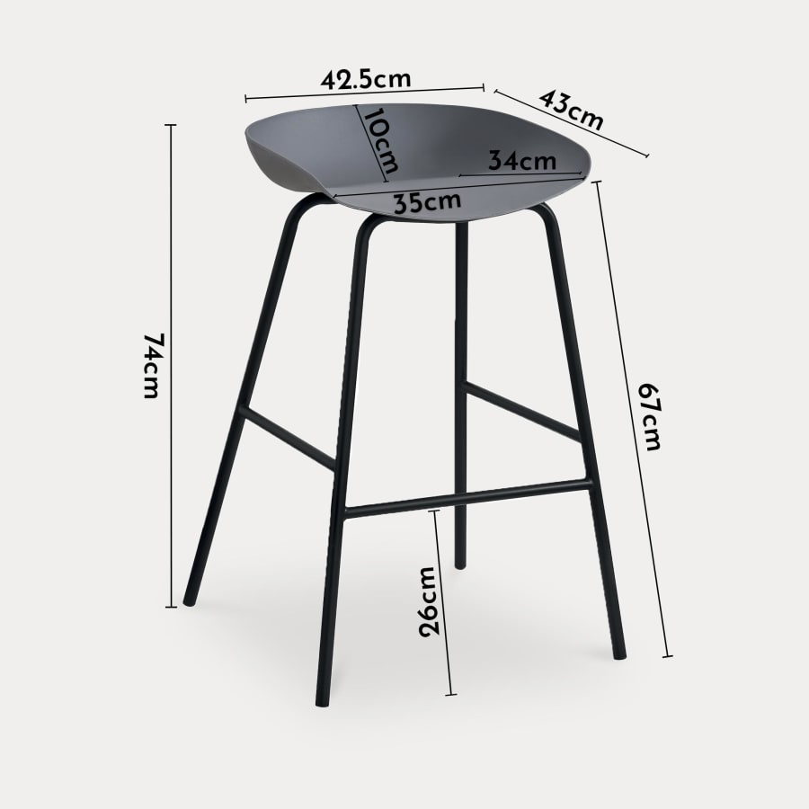 Lot de 4 tabourets en plastique gris pi&egrave;tement m&eacute;tal noir