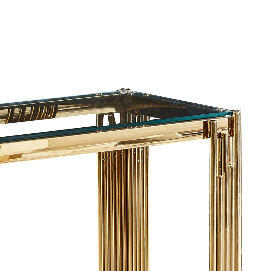 Console design en verre trempé et métal doré