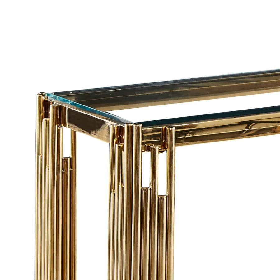 Console design en verre trempé et métal doré