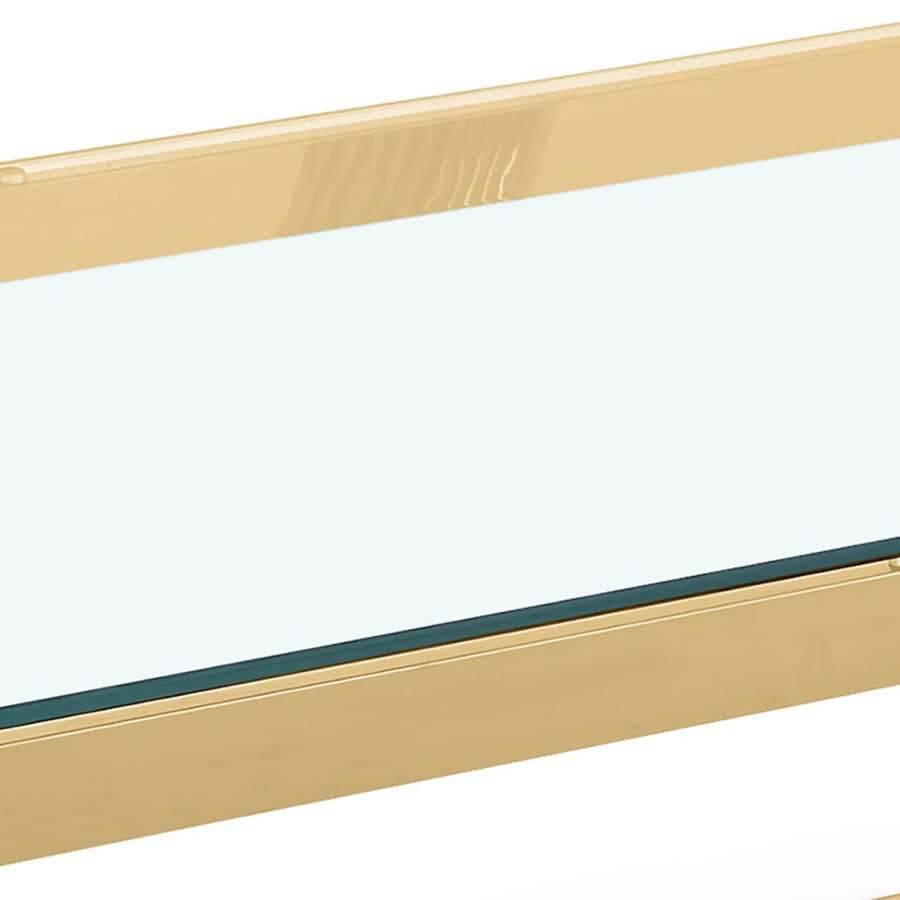 Table basse rectangle en verre tremp&eacute; et pieds en m&eacute;tal dor&eacute;