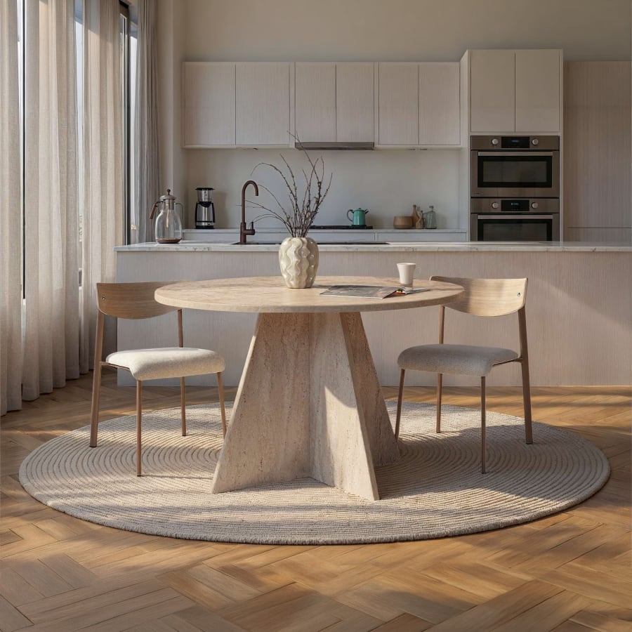 Table &agrave; manger ronde beige D120 cm