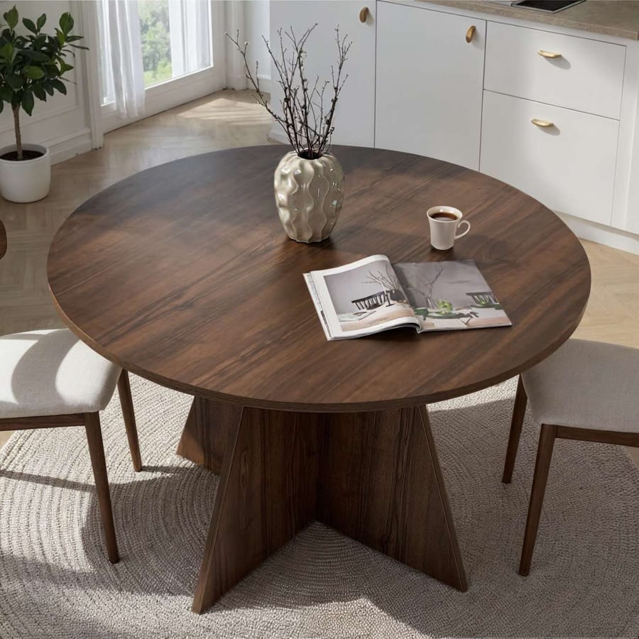 Table &agrave; manger ronde couleur bois fonc&eacute; D120 cm