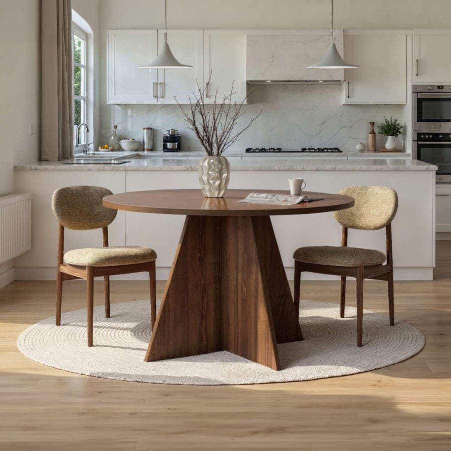 Table &agrave; manger ronde couleur bois fonc&eacute; D120 cm