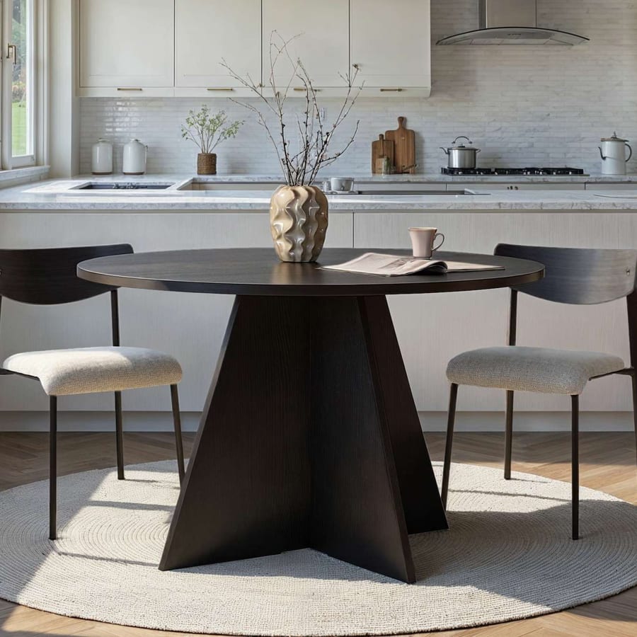 Table &agrave; manger ronde couleur bois noir D120 cm