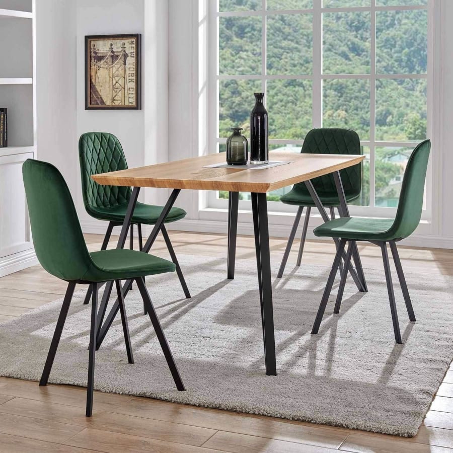 Ensemble table &agrave; manger + 4 chaises design en tissu vert