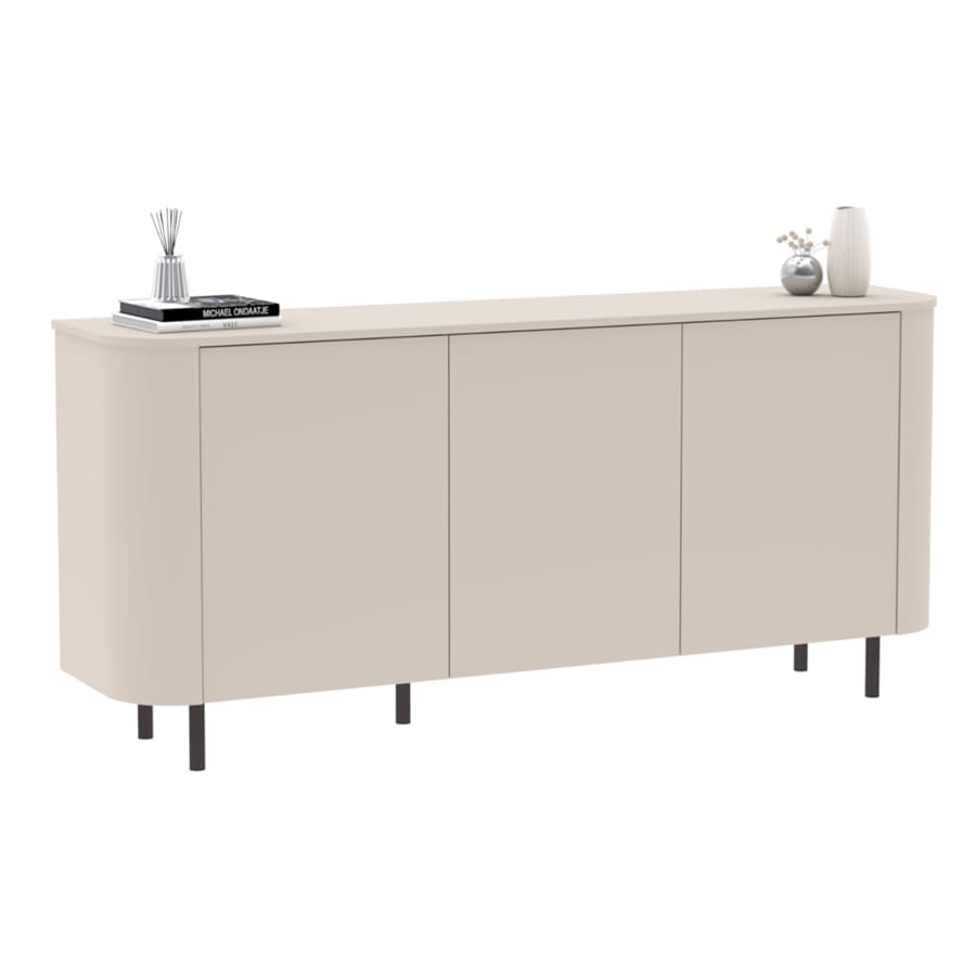 Buffet 3 portes beige pieds en m&eacute;tal noir