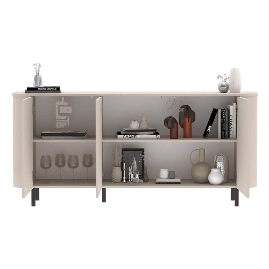 Buffet 3 portes beige pieds en m&eacute;tal noir