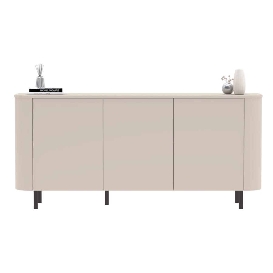 Buffet 3 portes beige pieds en m&eacute;tal noir