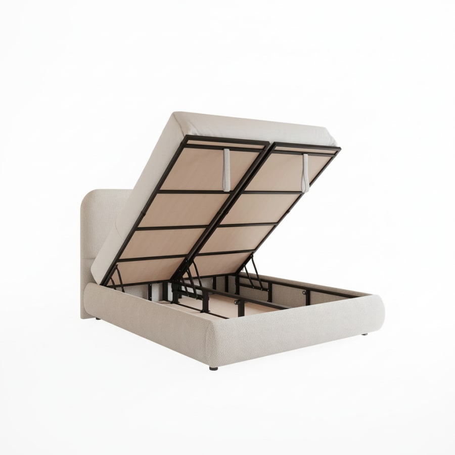 Lit double en tissu beige avec coffre 180x200 cm