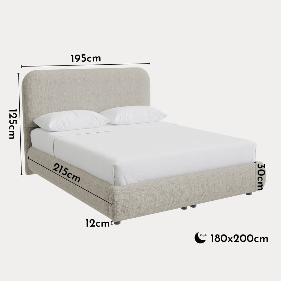 Lit double en tissu beige avec coffre 180x200 cm