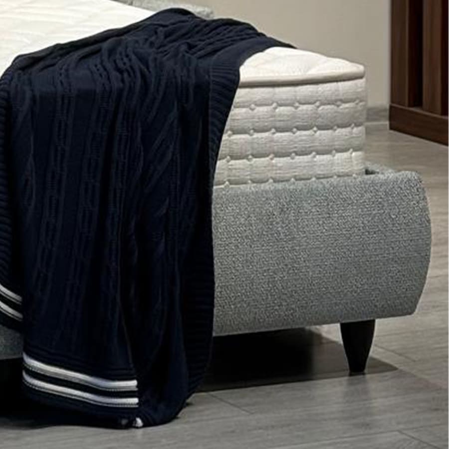 Lit double en tissu gris vert avec coffre 140x190 cm