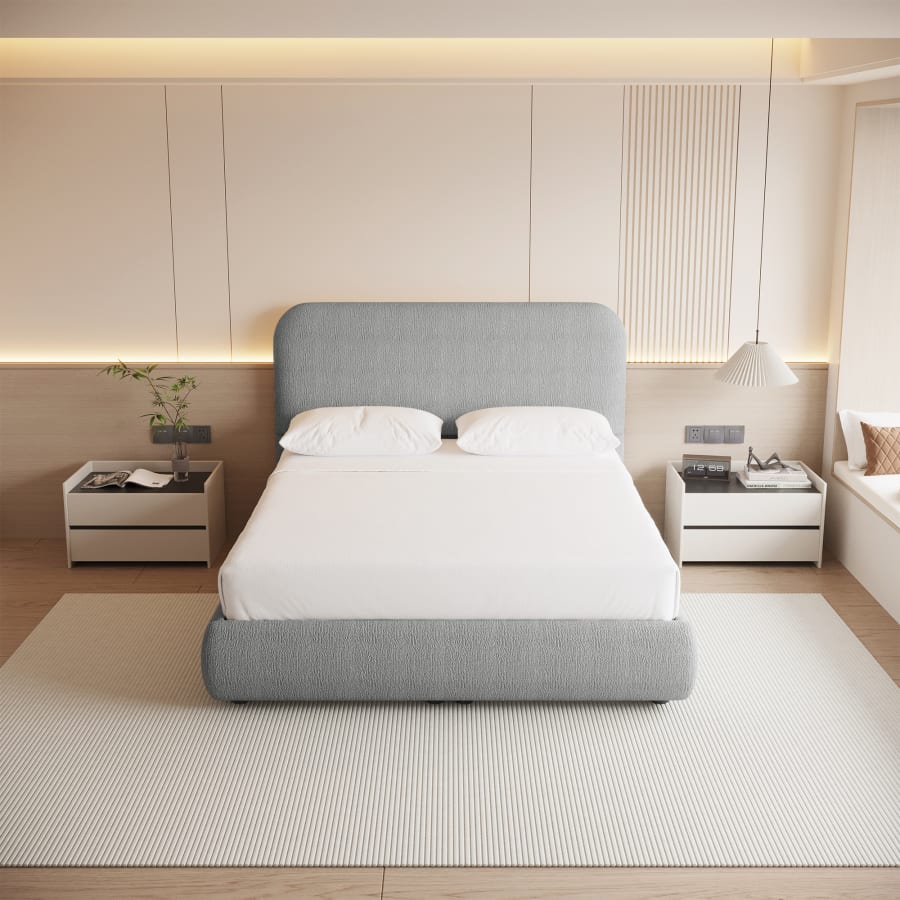 Lit double en tissu gris vert avec coffre 140x190 cm