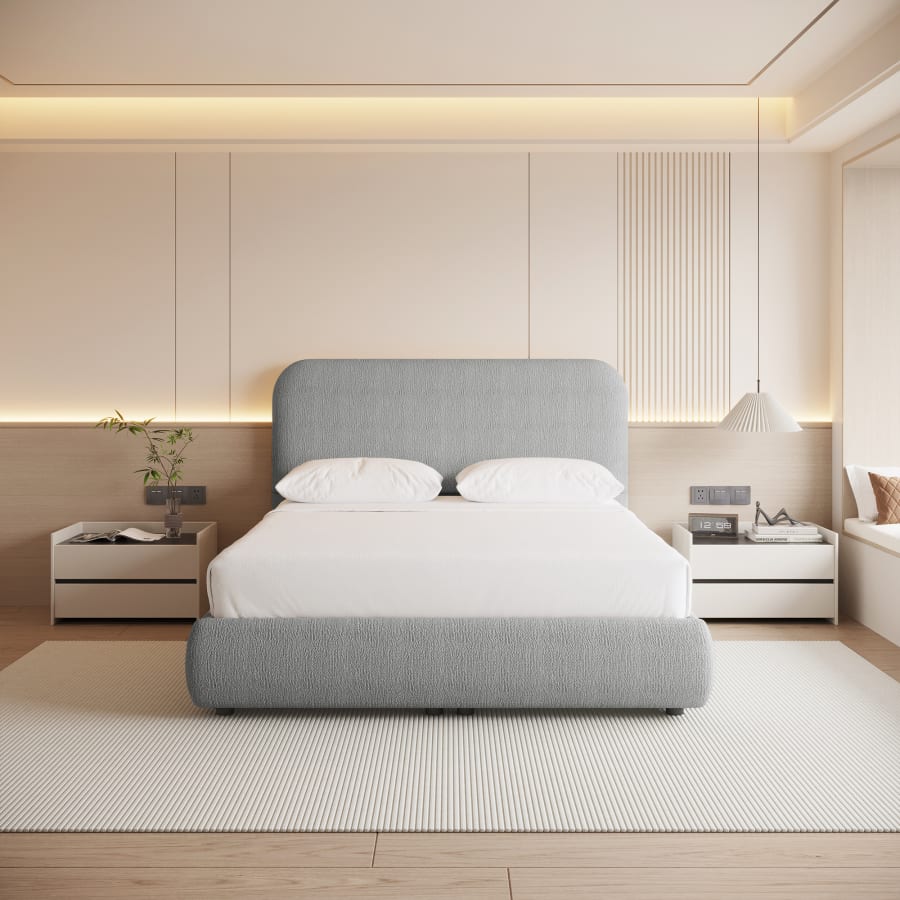 Lit double en tissu gris vert avec coffre 140x190 cm