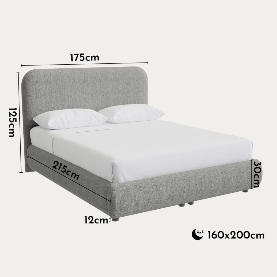 Lit double en tissu gris vert avec coffre 160x200 cm