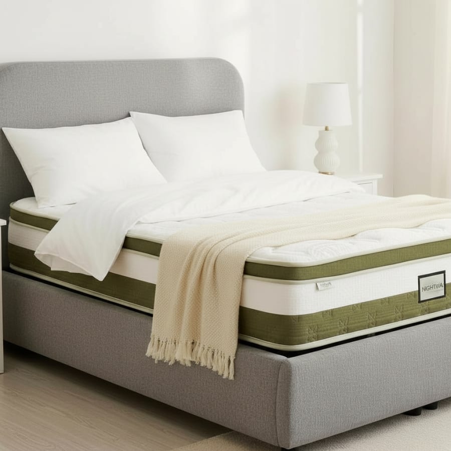 Lit double en tissu gris vert avec coffre 160x200 cm