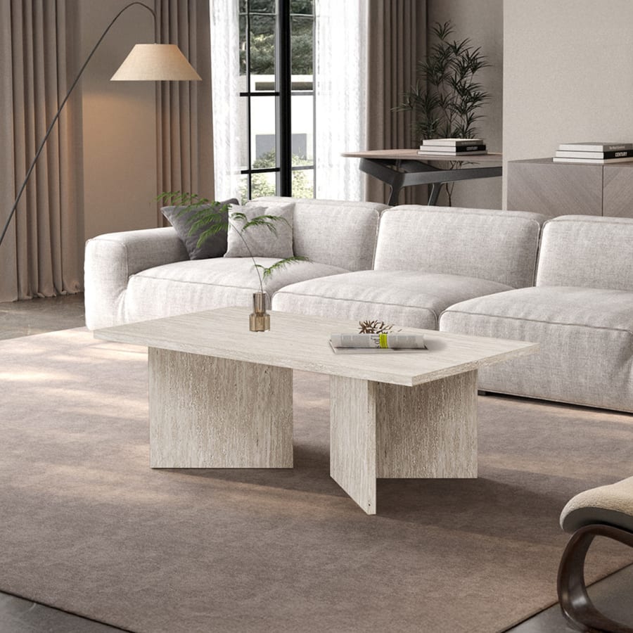 Table basse rectangulaire couleur travertin beige 125 cm