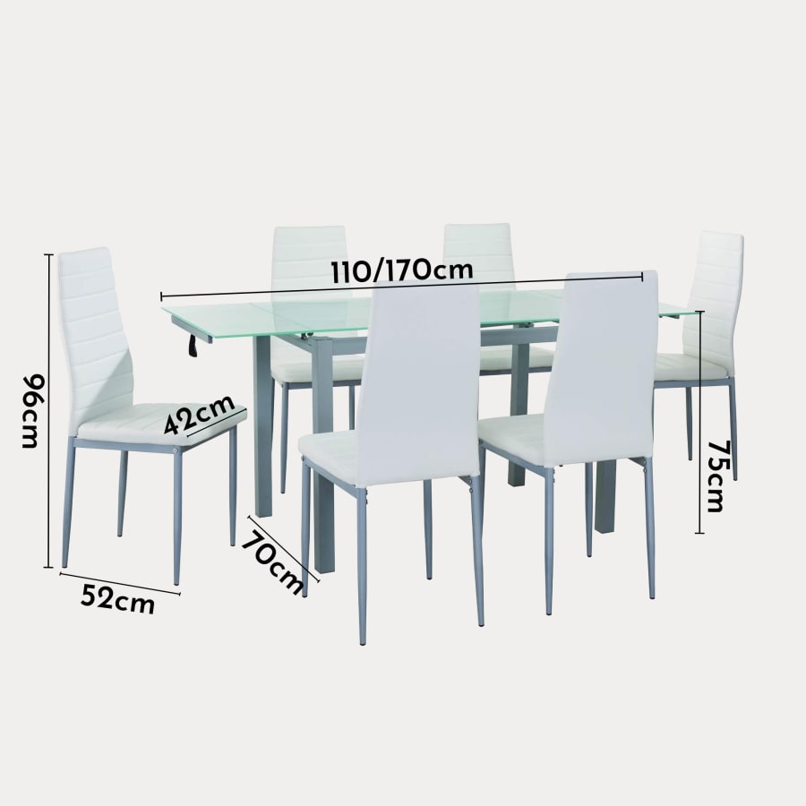 Table extensible avec 6 chaises blanches
