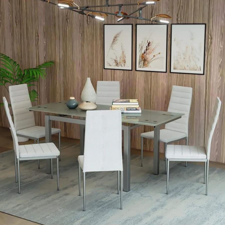 Table extensible avec 6 chaises blanches