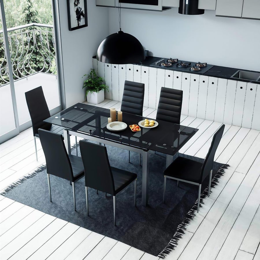 Table extensible avec 6 chaises noires