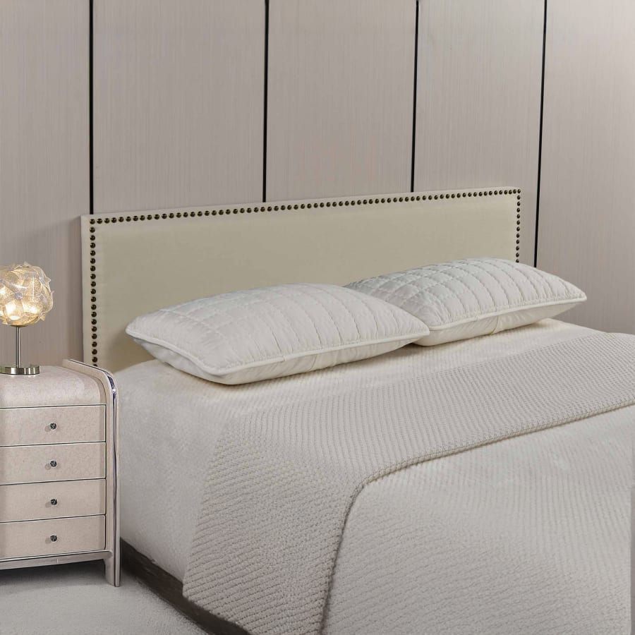 Tête de lit cloutée en tissu lin beige 140 cm