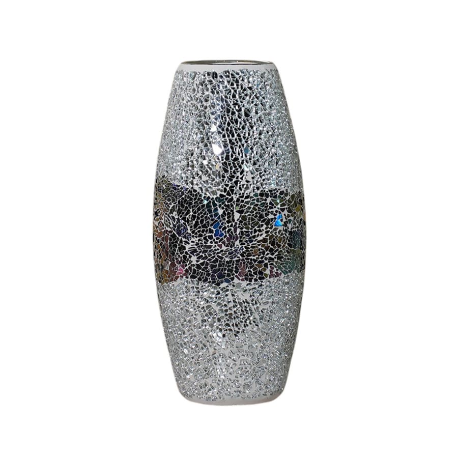Vase en verre argenté mosaïque multicolore H30 cm