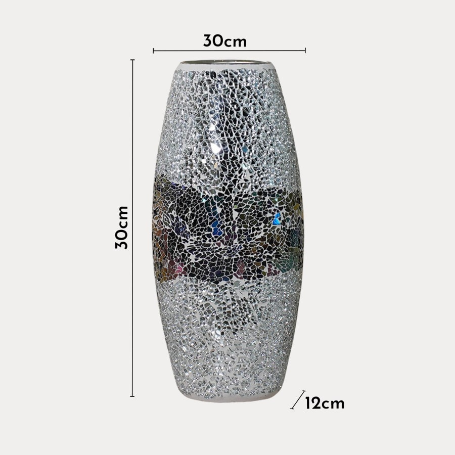 Vase en verre argenté mosaïque multicolore H30 cm
