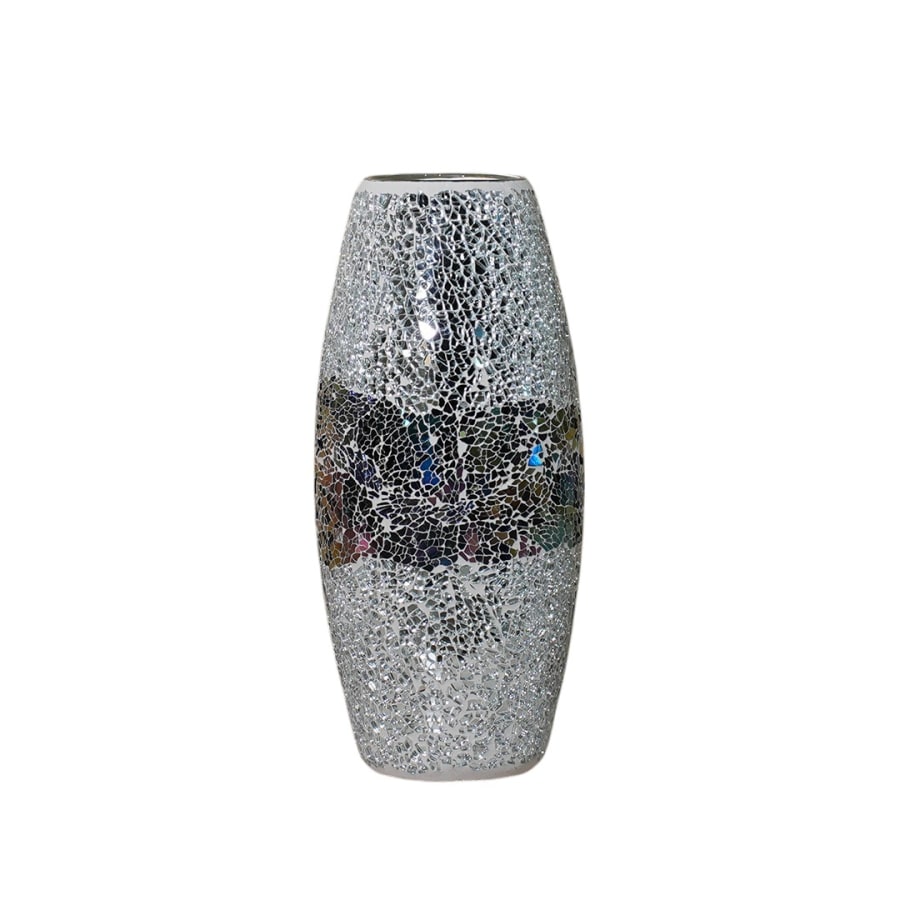 Vase en verre argenté mosaïque multicolore H30 cm