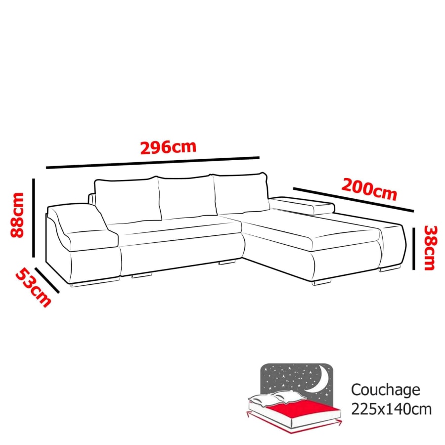 Canapé d'angle convertible coffre de rangement gris et blanc - Angle Droit