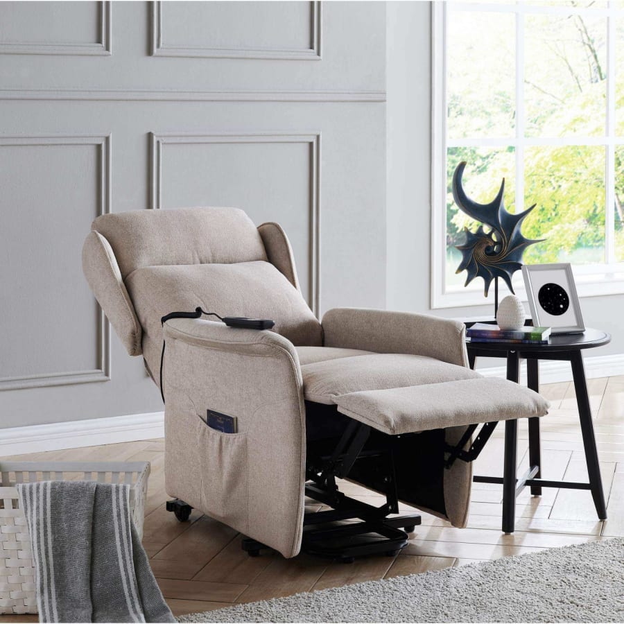 Fauteuil releveur relax  &agrave; commande &eacute;lectrique en tissu beige