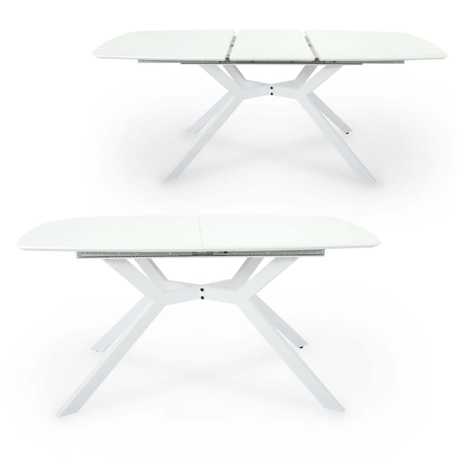 Table &agrave; manger extensible 6-8 personnes blanc laqu&eacute; pieds m&eacute;tal