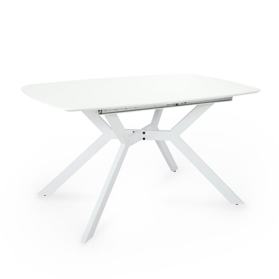 Table &agrave; manger extensible 6-8 personnes blanc laqu&eacute; pieds m&eacute;tal