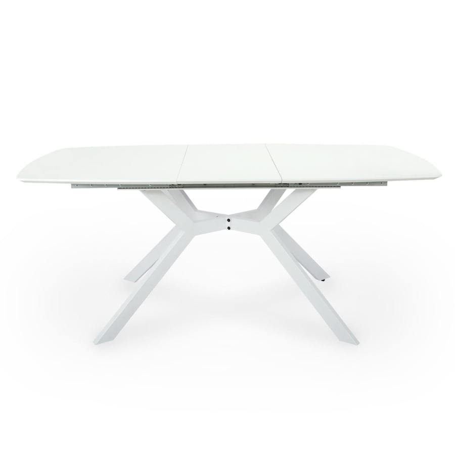 Table &agrave; manger extensible 6-8 personnes blanc laqu&eacute; pieds m&eacute;tal